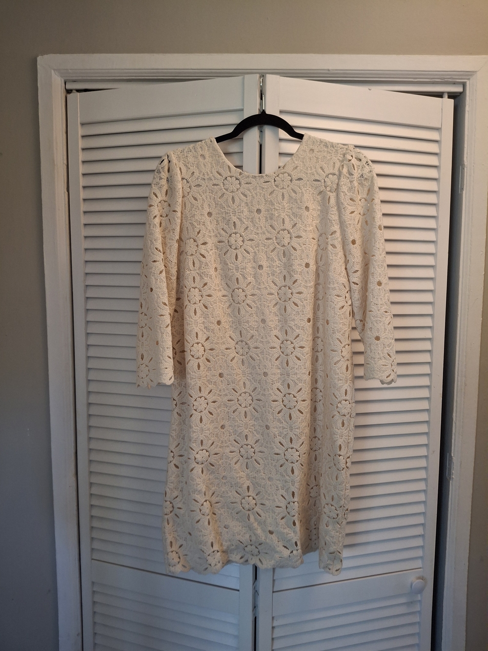 Sezane Chrissie Cream Floral Crochet Shift Dress